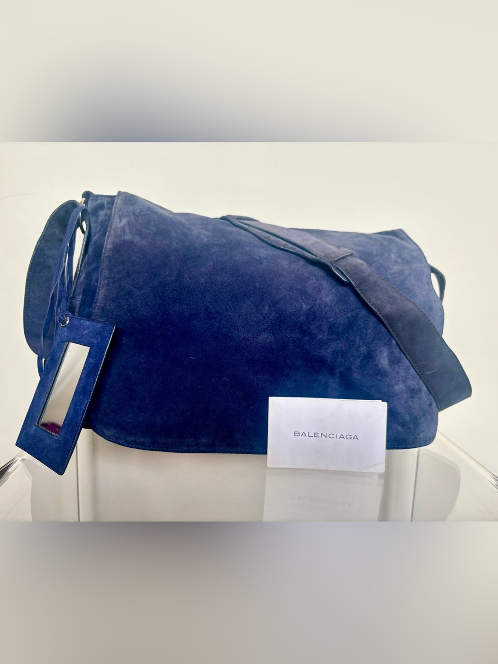 Vintage Balenciaga Navy Blue Suede Messenger Bag